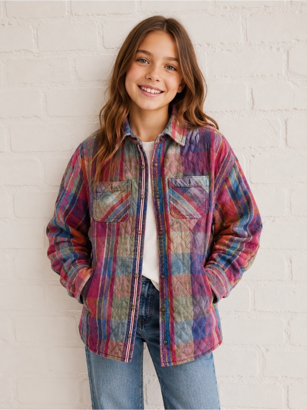 Cat & Jack Quilted Plaid Shacket Kids L 12/14